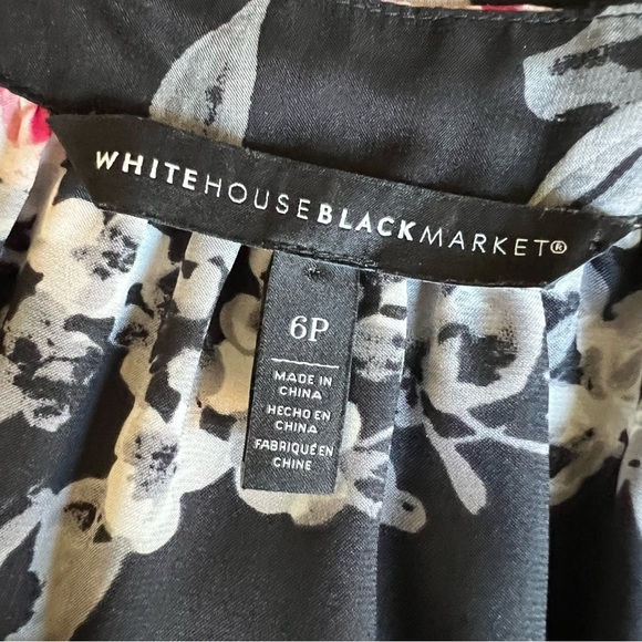White House Black Market Bow Tie Printed Black Pink Floral Halter Top, size 6P - Picture 5 of 14